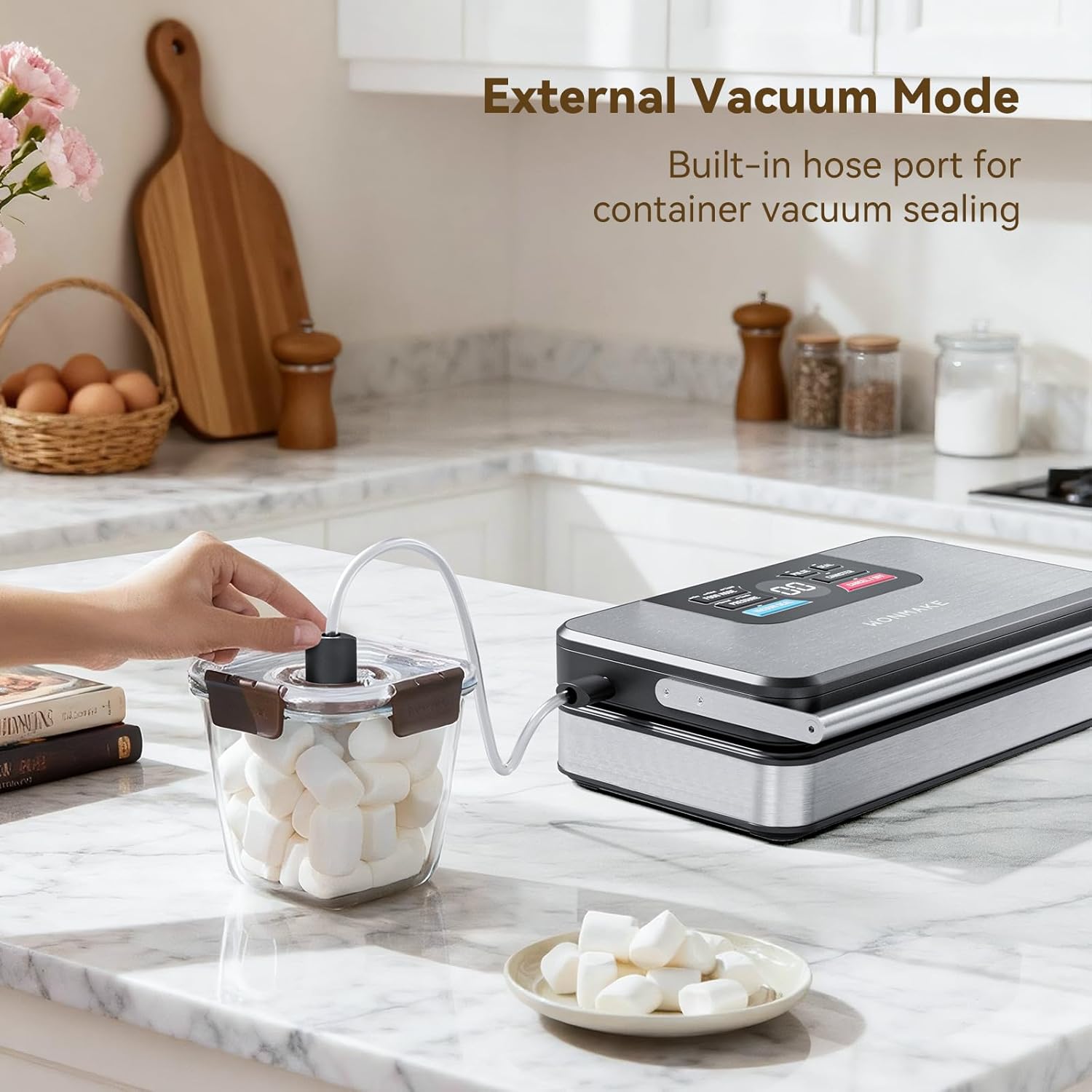Skiennix Vacuum Sealer - Powerful 95kPa Fully Automatic 10-in-1 Food Sealer with Built-in Cutter & Roll Storage