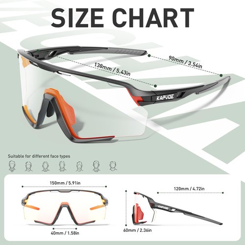 KAPVOE Photochromic Cycling Glasses Men Women Clear Mountain Bike Sunglasses MTB Bicycle Riding Sports Triathlon Running