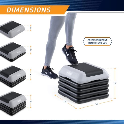Circuit Fitness by Marcy Adjustable Height Aerobic Step Platform - Non-Slip Rubber Surface, 16x16 Inches