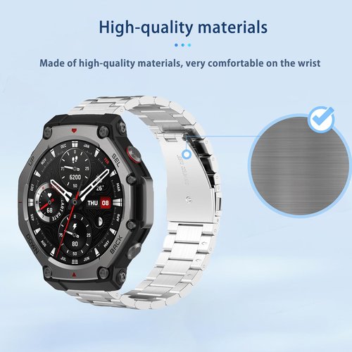 NOUKAJU Band for Amazfit T-Rex 3 Pro 48mm/T-Rex 3, Metal Stainless Steel Adjustable Strap with Removal Tool+Adjustment Tool,Sport Replacement Strap,Replacement Straps for T-Rex 3 Pro 48mm(silver)