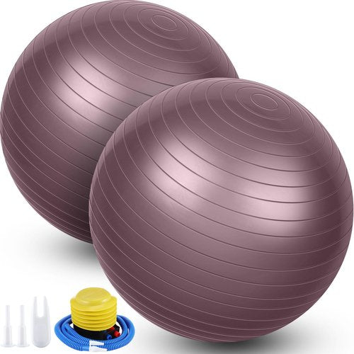 Leyndo 2 Pcs Yoga Ball Exercise Ball Large 26 Inch Exercise Anti Burst Birthing Fitness Ball with Pump, 26 Inches/ 65 cm for Improved Posture, Balance, Yoga, Pilates, Training(Rose)