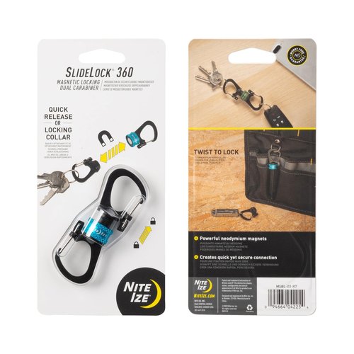 Nite IZE SlideLock 360 Degree Magnetic Locking Dual Carabiner - S-Biners with Twist-to-Lock Collar - Magnetic Carabiner Keychains for Keys, Camping Accessories & More - Blue