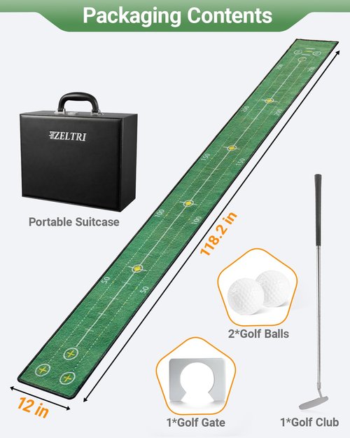 ZELTRI Golf Putting Game Set with Three-Track, Anti-Slip Backing Golf Putting Green Include 1 Club, 2 Balls, 1 Gate, 1 Portable Storage Box for Indoor/Outdoor