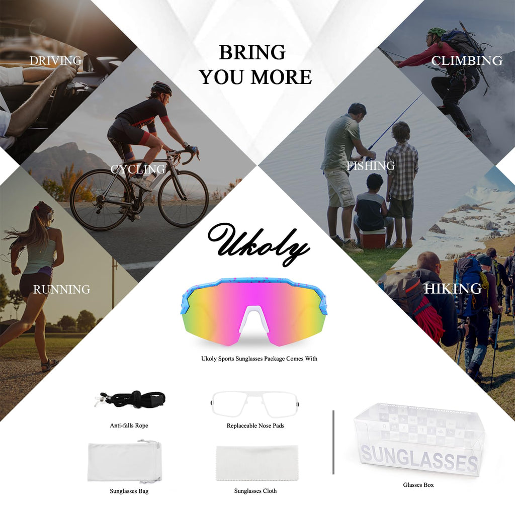 Ukoly Baseball Sunglasses For Men Women,Sports Sunglasses For Baseball Running Cycling UV400 protection TR90 Frame 615 (Pink Blue)