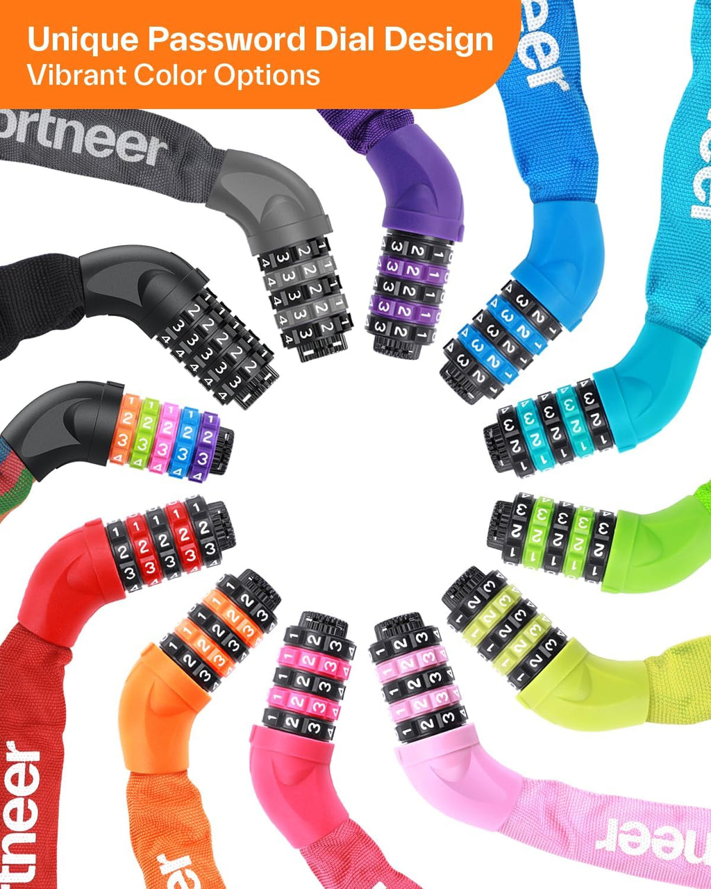 Sportneer Bike Lock - High Security 5-Digit Combination Chain Lock | Heavy Duty Keyless Design - 3.2/3.6/4ft