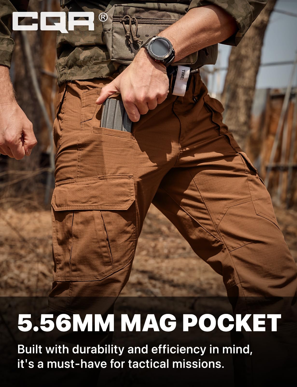 CQR Men's Tactical Pants, Water Resistant Ripstop Cargo Pants, Lightweight EDC Work Hiking Pants, Outdoor Apparel, Duratex Mag Pocket Copper Brown, 28W x 30L
