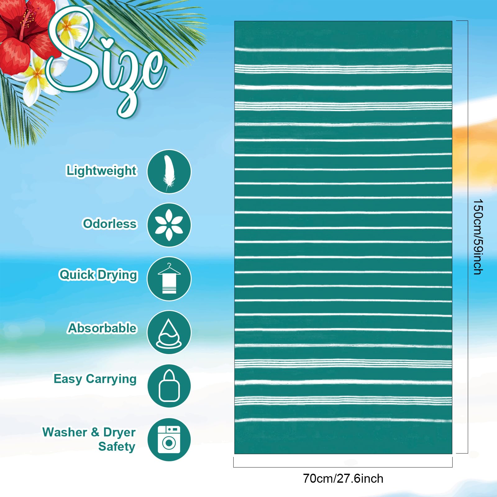 EBOOT 10 Pack Oversized Beach Towel Set Extra Large Pool Towels Microfiber Quick Dry Swim Blanket for Adult Women Men Face Hand Body Bath Travel Pool(Lovely Color,28 x 59 Inch,Stylish Stripe)