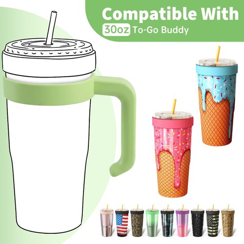 30 oz Tumbler Handle for Frost Buddy Togo Buddy, Anti Slip and Easy to Carry Travel Mug Grip for Frost to Go Buddy Tumbler, Suitable for Driving, Outdoor & Office Use (Green)