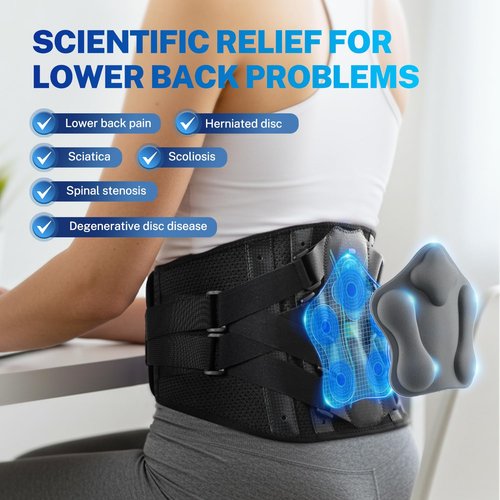 Fitomo Back Brace for Women Men, Reinforced 3D Lumbar Support Pad, 4 Carbon Fiber Splints, Ultra-thin Air Mesh, Wear for Under Clothes, for Lower Back Pain Relief, Sciatica, Posture, Lifting, Size L