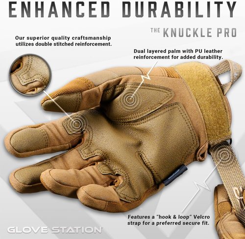 Glove Station Touchscreen Utility Gloves for Men - Hard Knuckle Protection for Motorcycle & Outdoor Work | Tan, Medium