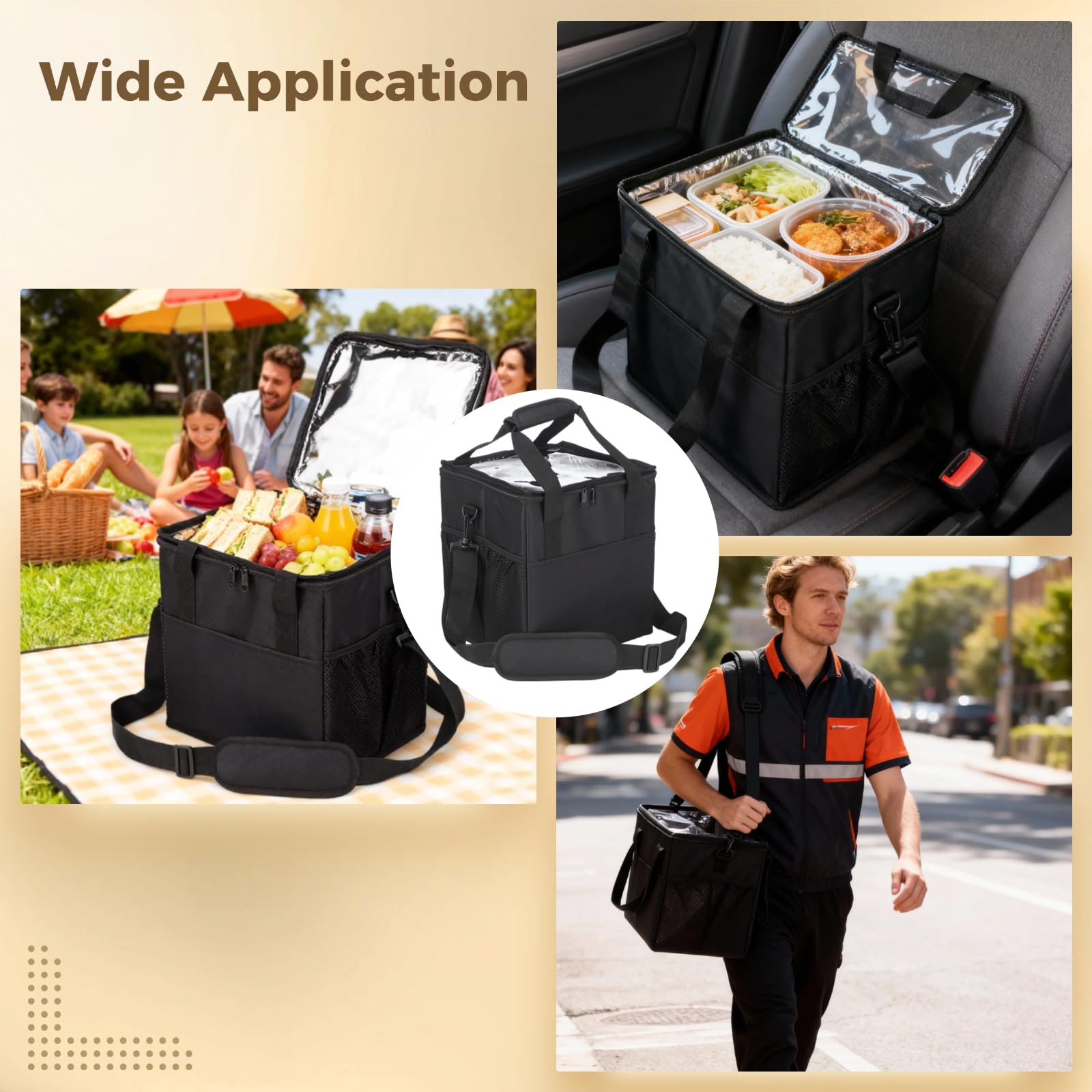 4 Cup Insulated Beverage Carrier Bag, Reusable Drink Carrier with Handle and Shoulder Strap, Adjustable Height Dividers Spill Resistant Portable Coffee Cup Holder for Delivery Takeout Commuting