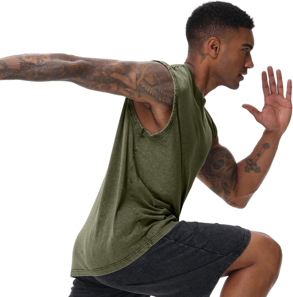 Skiennix Men's Cotton Sleeveless Tank Tops - Loose Fit Muscle Tees for Gym & Beach Activities