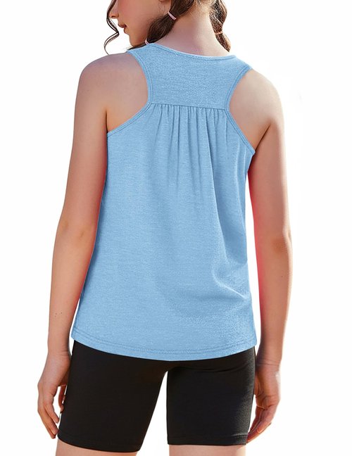 Zaclotre Girls Pleated Racerback Tank Tops Athletic Workout Sport Shirts for Running Gym Blue
