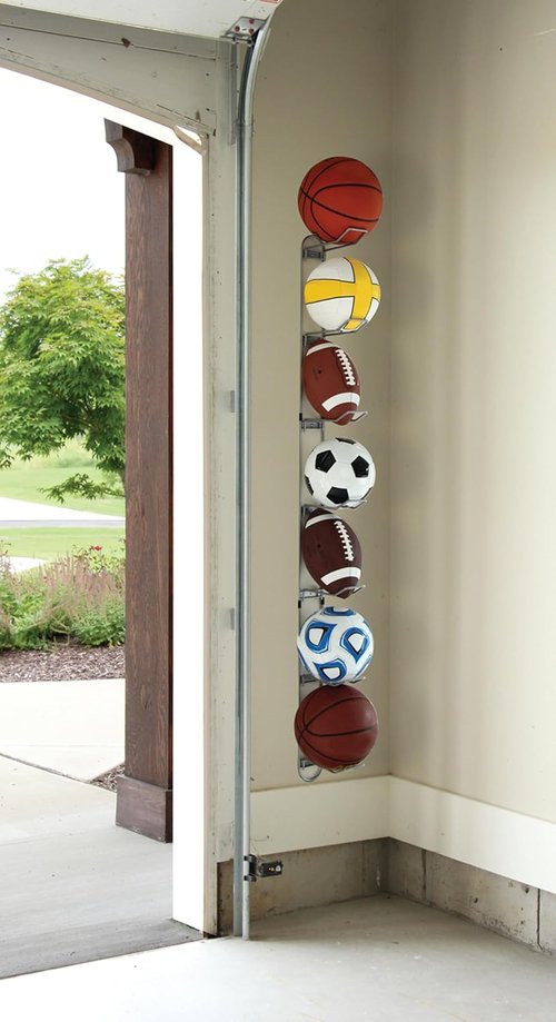 Knape & Vogt John Sterling Sports Rack for Garage, 7-Ball Capacity, Alloy Steel, Silver, 63-1/8"