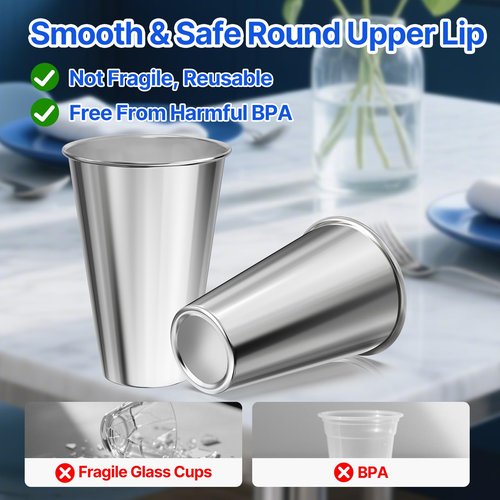 ENCYS Set of 8 Stainless Steel Cups,12oz Stainless Steel Kids Cups,Stackable Metal Drinking Cups for Home, Party, Camping, Outdoor