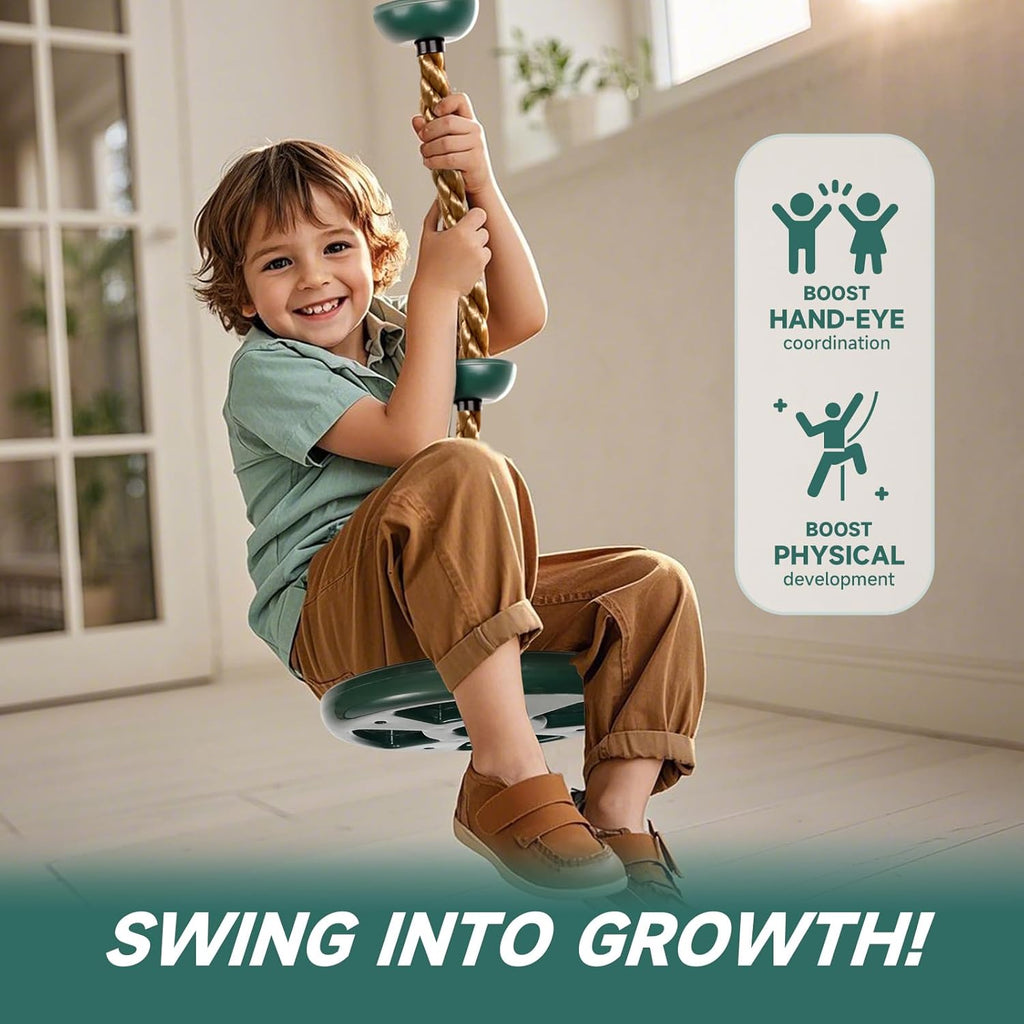 Skiennix Climbing Rope Set - Includes Platforms & Disc Swing Seat | Bonus Hanging Strap & Carabiner for Kids