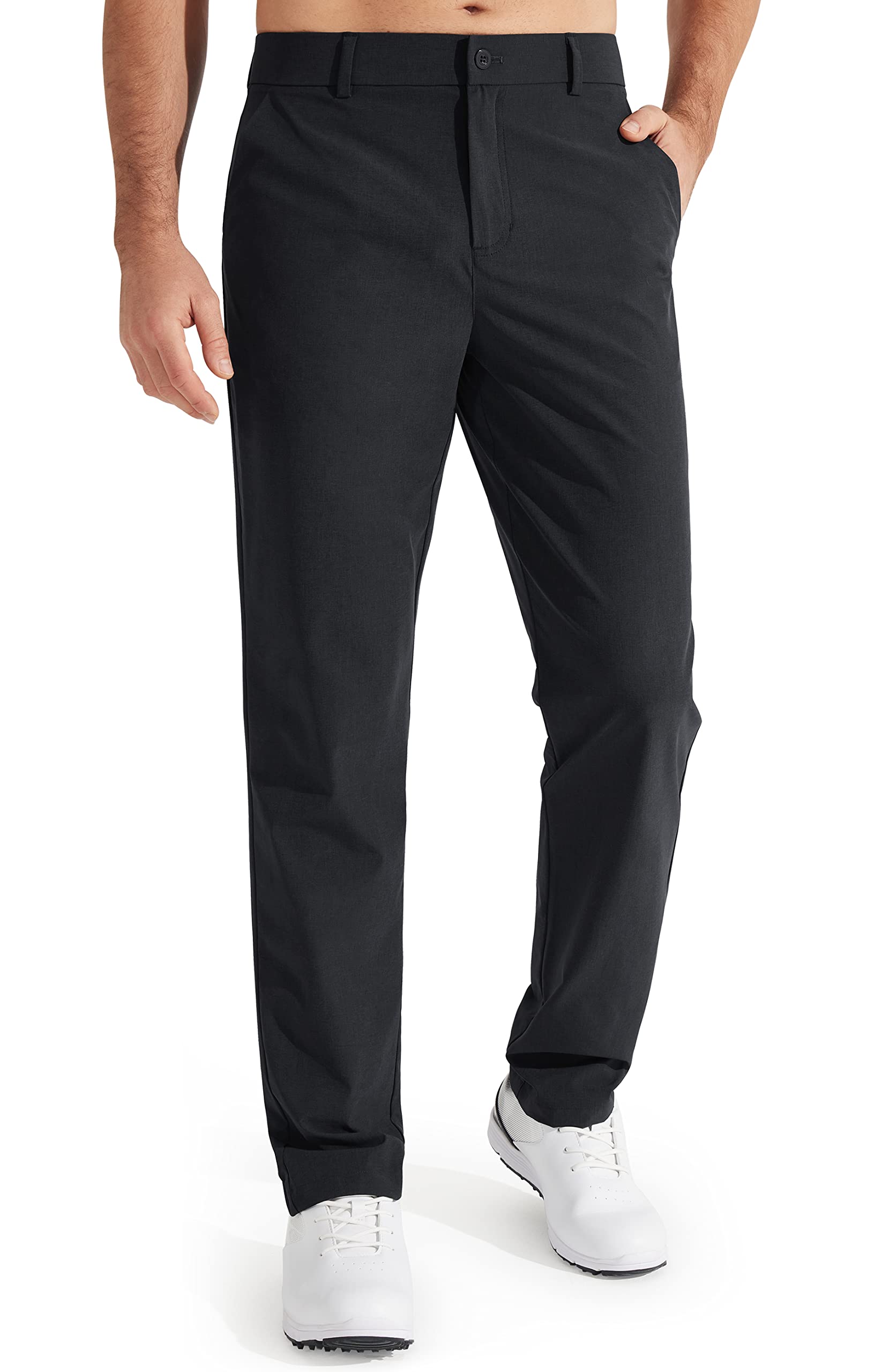 Libin Mens Golf Pants Stretch Work Dress Pants 30" Quick Dry Lightweight Business Casual Pant for Men Comfy Water Resistant, Black, 35W x 30L