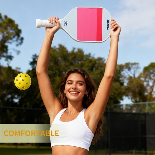 BIOCURA Pickleball Paddles Set of 2 – Durable Fiberglass, Lightweight Pickle Ball Rackets 2pack with 4 Outdoor Balls & Carry Bag – Outdoor Game for Women, Men & Beginners(Pink White)