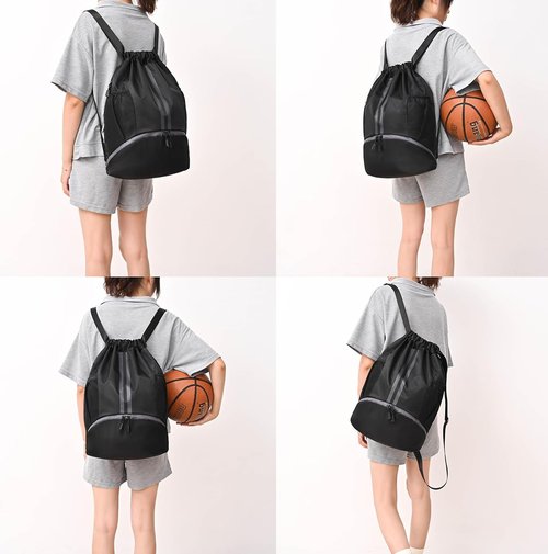 LOKAPEGY Drawstring Gym Bag - Waterproof Backpack with Shoe Compartment | Green Color