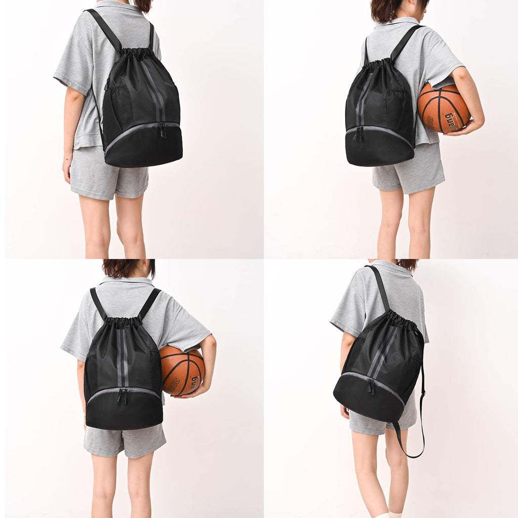 LOKAPEGY Drawstring Gym Bag for Men, Waterproof Drawstring Backpack for Women, Swim with Shoes Compartment, Pull String Sport Bag for Soccer and Basketball. (Rose)