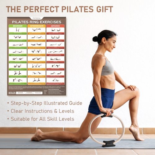 PhysKcal Pilates Ring, 15-Inch Magic Circle with Extra Thick Padded Handles, Pilates Equipment for Toning Inner Thighs, Arms and Strengthening Cores- Workout Guide Included (Nude)