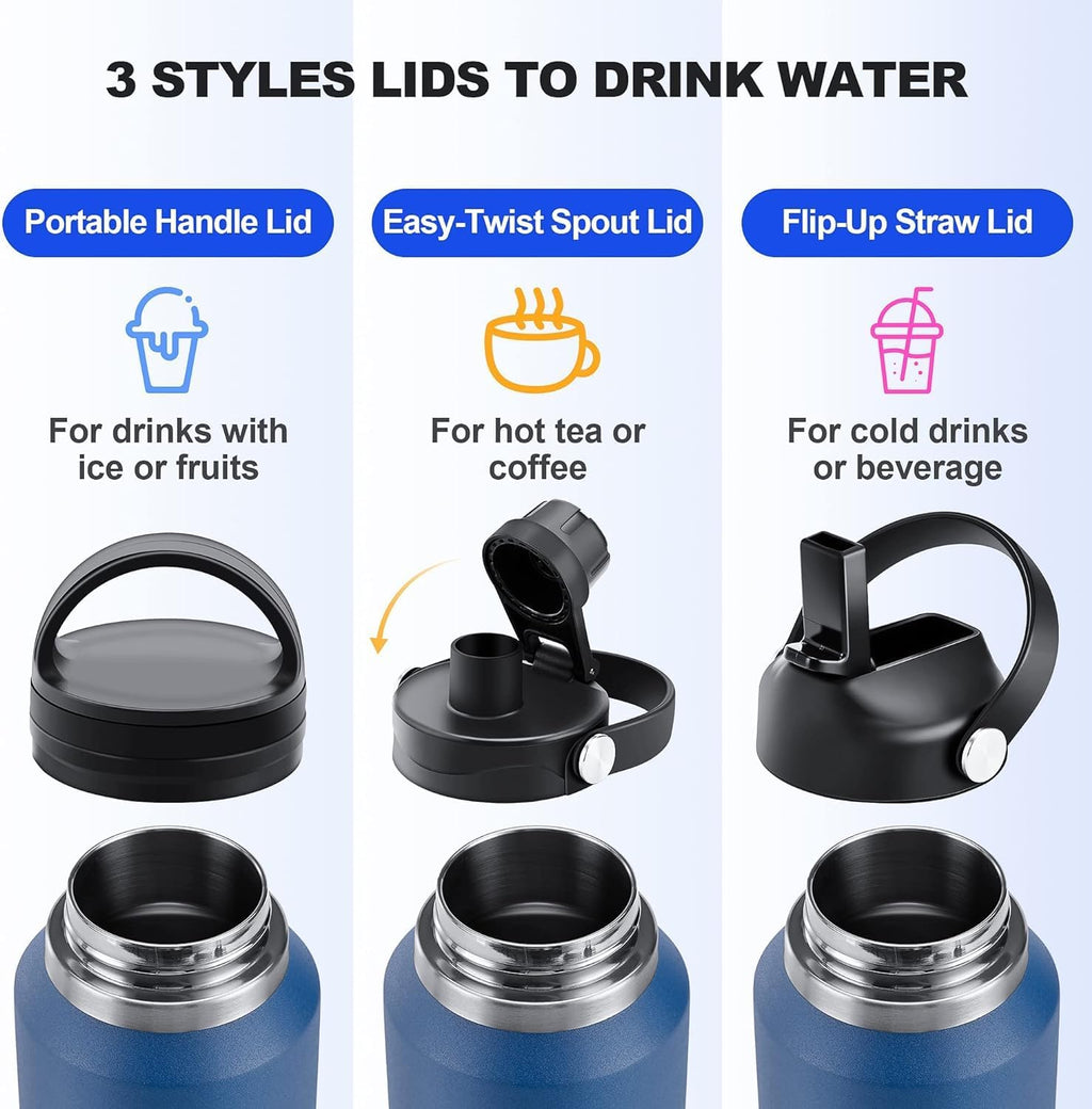 Skiennix 40 Oz Insulated Water Bottle - Leakproof Travel Mug with Straw Lid & Spout - Olive