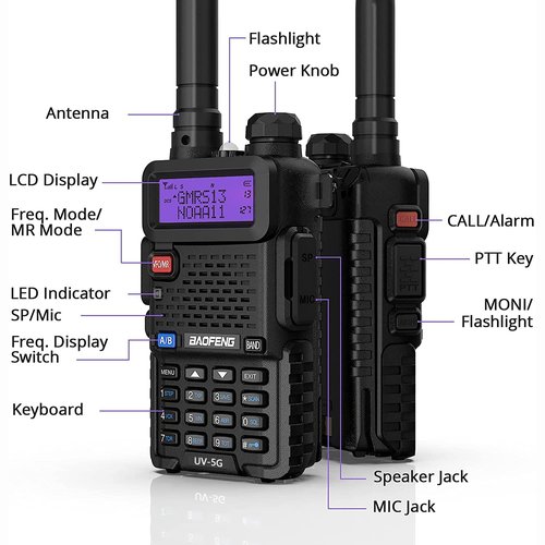BAOFENG UV-5G (UV-5X) GMRS Handheld Radio, Long Range Rechargeable Two Way Radio for Adults NOAA Weather Receiver & Scanner, with Two 15.5" High Gain Antenna & Programming Cable Support Chirp, 2 Pack