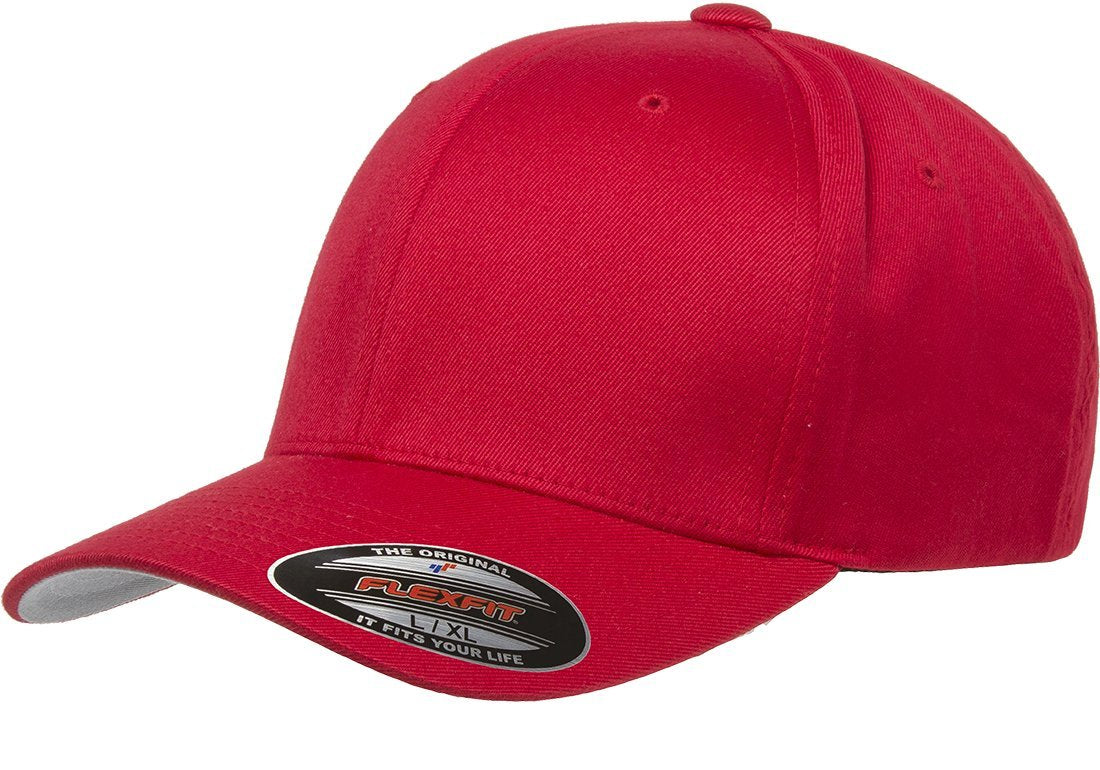 Flexfit Men's Wooly Combed Twill Fitted Baseball Cap, Red, Small-Medium