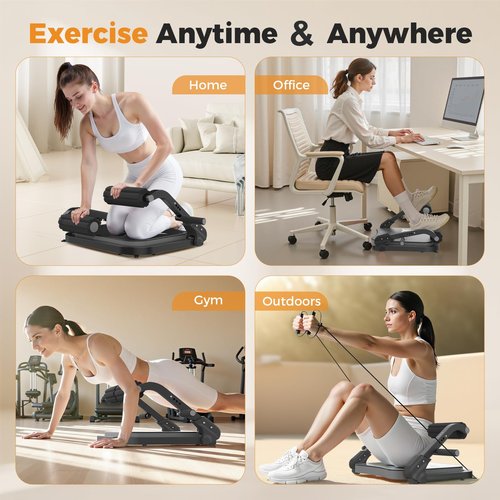 Ab Machine,Sit Up Exercise Equipment& Core Machine, Workout Equipment,Adjustable Ab Trainer with 3 Resistance Levels and Removable Auxiliary Handle,Home Gym Fitness Equipment for All Ages Grey