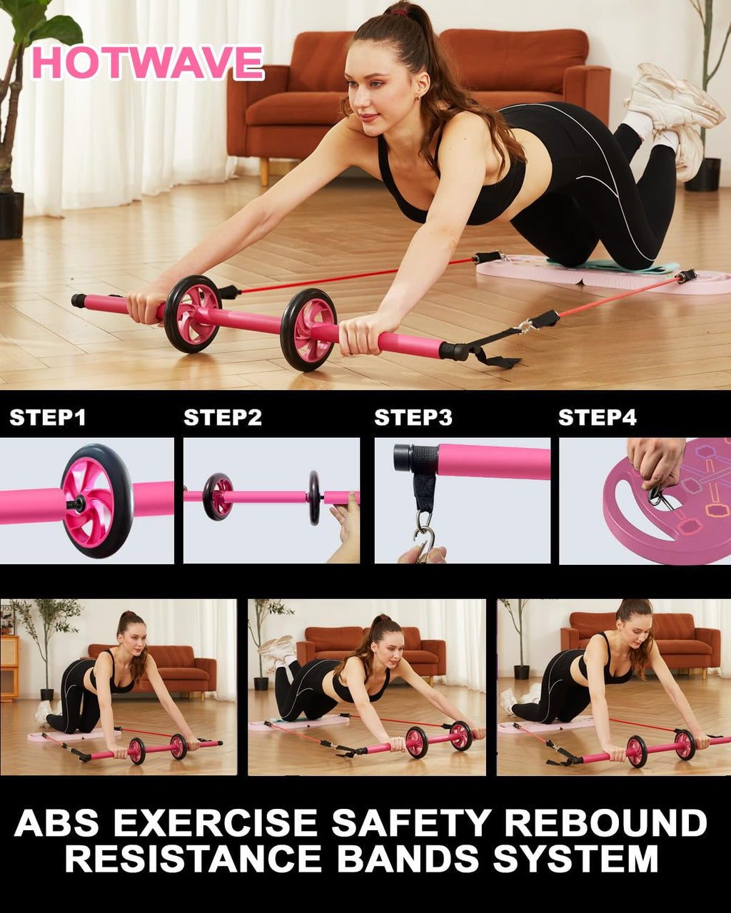 HOTWAVE Portable Exercise Equipment with 16 Gym Accessories.Resistance Bands with Fitness Squat Bar&Ab Wheel,Full Body Workout at Home