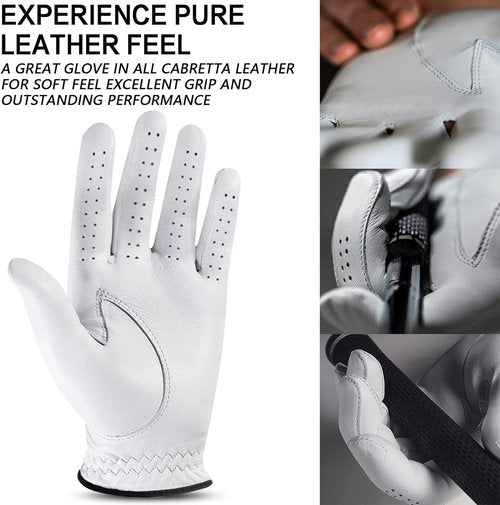 FINGER TEN Premium Soft Cabretta Leather Golf Gloves - Tour Fit Grip | Left & Right Hand, Cadet Sizes S-XXL