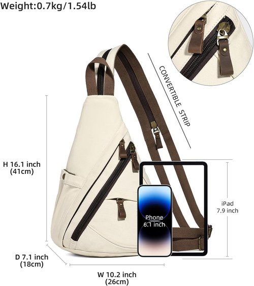 KL928 Canvas Sling Bag - Stylish Small Crossbody Backpack for Men & Women | Large Version in Beige