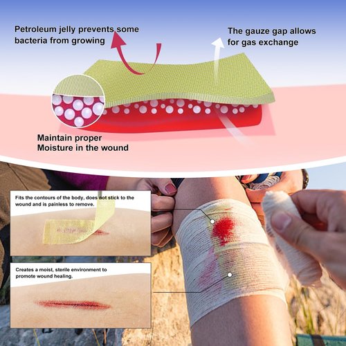 Ceeport Medical Xeroform Petrolatum Dressing 1"x8", 50 Individual Pack, Non-Adherent Gauze Pad Strip, Fine Mesh Gauze Patch Supplies for Wound Care, Burns, Lacerations, & Skin Grafts