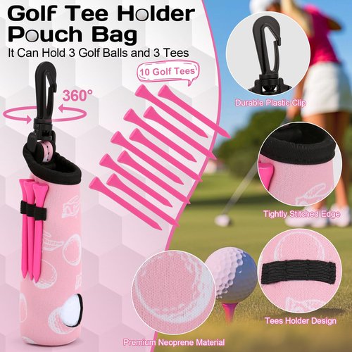 20 Pcs Pink Golf Accessories Kit Include Wine Tumbler Hat Clip Golf Tees Towel Makeup Bag Ball Bag with Hook Cleaner Brush Divot Tool with Magnetic Ball Marker Gifts Set for Women Ladies Golfer