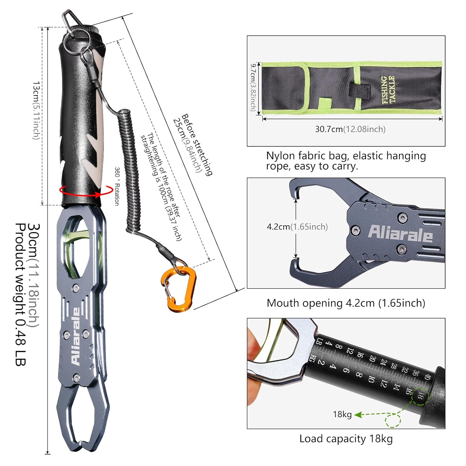 Skiennix Fish Lip Gripper - Professional Aluminium Alloy Fish Holder with 40 lb Weight Scale & 360° Rotation
