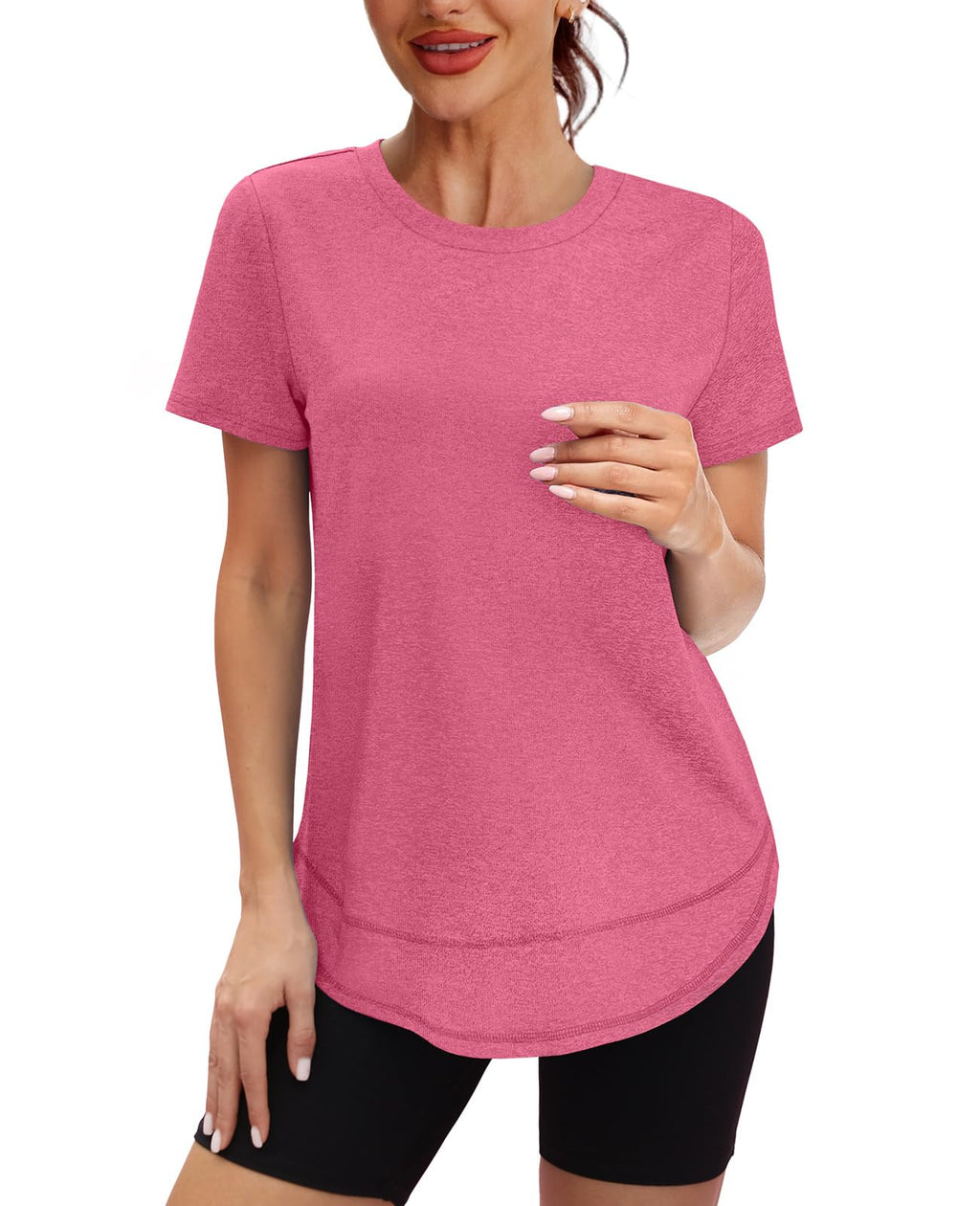 Short Sleeve Shirts for Women Workout Pilates Outfits Tennis Summer Tops 2026 Beach Vacation Clothes Red M