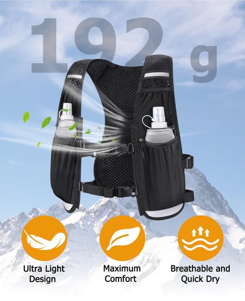 NOOLA Running Vest for Women Men, Lightweight Hydration Vest with Dual 500ML Soft Flasks, Water Backpack Hydration Pack, Adjustable Running Tail Chest Bag for Hiking Race Marathon Cycling (Black)
