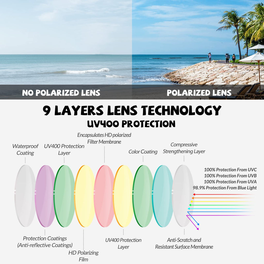 DUCO Cute Polarized Kids Sunglasses for Girls Boys Flexible Children Shades UV Protection Age 6-10 K018