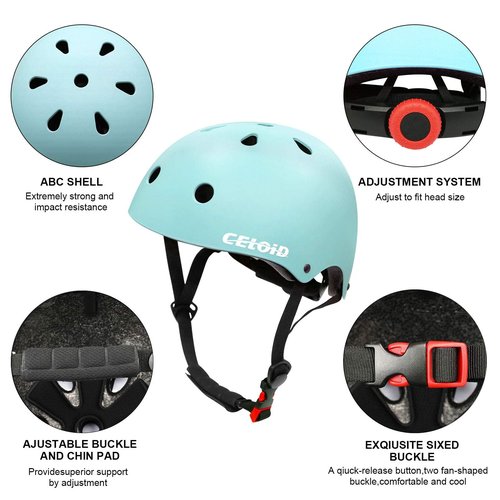 CELOID Kids Helmet Pad Set,Adjustable Kids Skateboard Bike Helmet Knee & Elbow Pads Wrist Guards 8-14yrs Youth Protective Gear Set for Girls Boys Bicycle Bike Roller Skating Scooter Rollerblade Sport