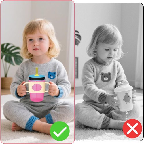 Mity Rain Cup Grip - Silicone Dual-Handle for Owala, Zak & Stanley Toddler Cups | Beige & Pink