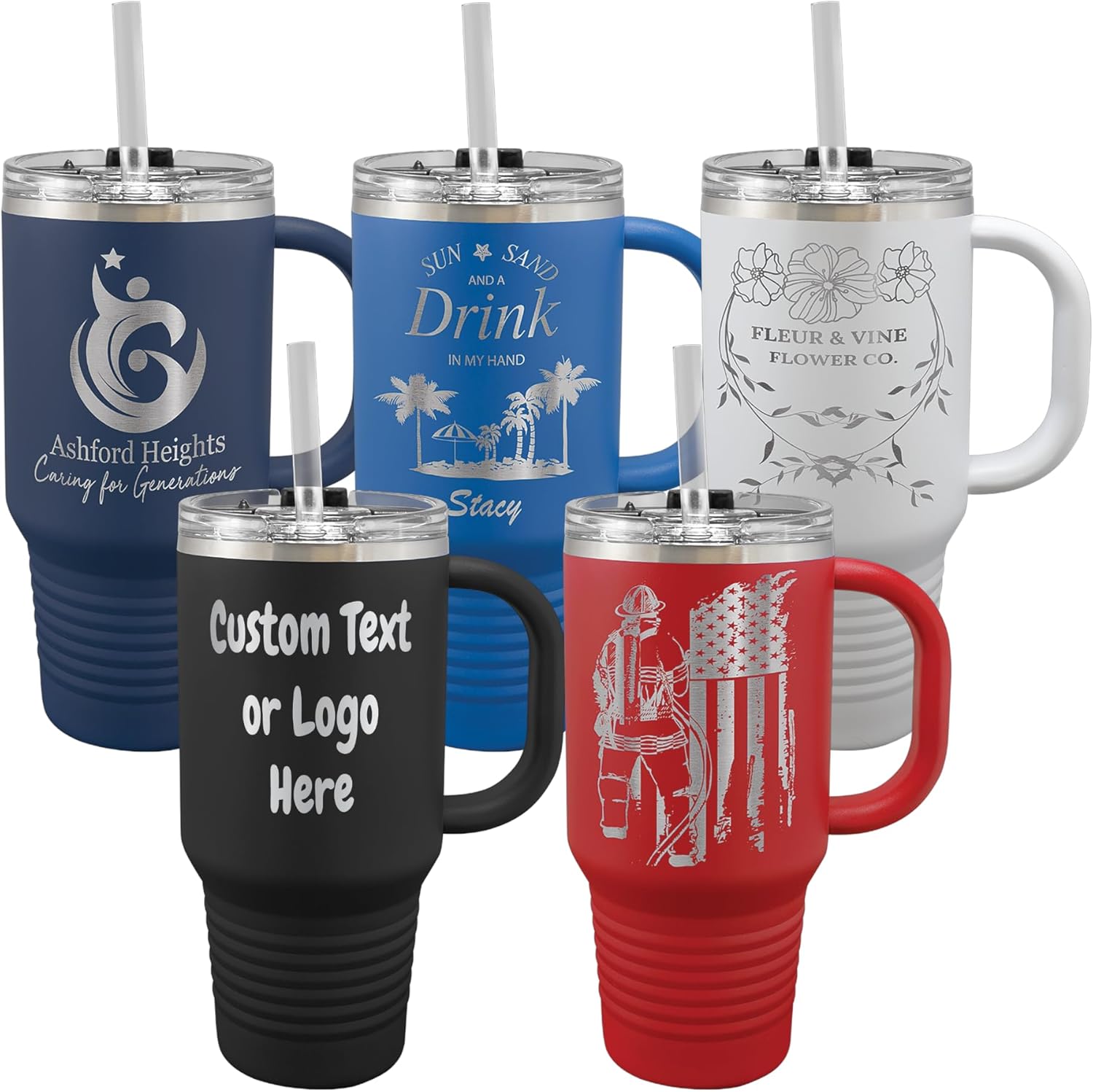 Skiennix 32oz Personalized Tumbler - Custom Engraved Travel Cup With Handle, Lid & Straw