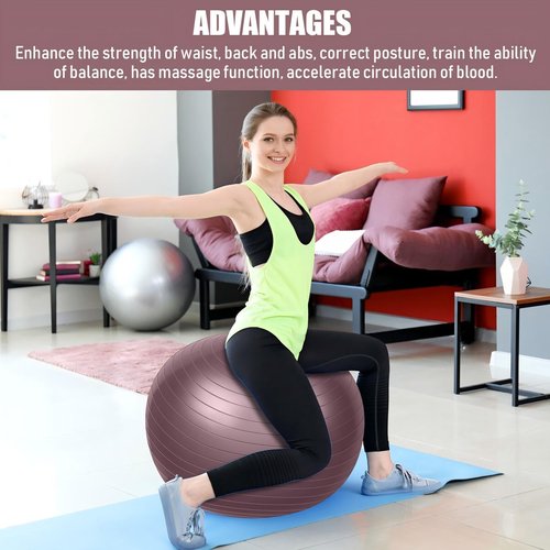 Leyndo 2 Pcs Yoga Ball Exercise Ball Large 26 Inch Exercise Anti Burst Birthing Fitness Ball with Pump, 26 Inches/ 65 cm for Improved Posture, Balance, Yoga, Pilates, Training(Rose)