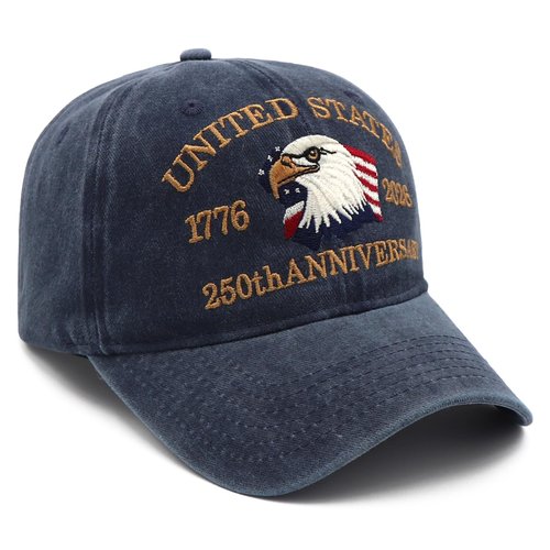250 Anniversary USA Hat Embroidered Adjustable 250 Anniversary USA Hat,Patriotic Bald Eagle Baseball Cap for Men Women Gifts Navy Blue