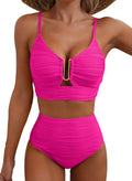 Herseas Metal U-Wired Bikini Set Spaghetti Straps Beautiful Bathing Suit High Cut Out 2 Piece Popular Swimsuit Cutout Beach Fashion Outfits Curvy Swimwear Rose Red X-Small
