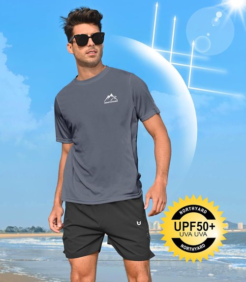 NORTHYARD Men's Sun Protection Shirt - UPF 50+ Short Sleeve Rash Guard for Athletic Activities