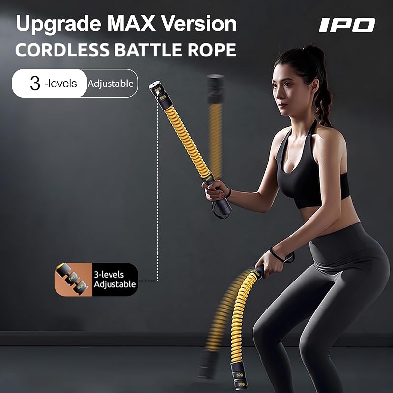 IPO 2026 Upgrade Weighted Ropeless Battle Rope – Heavy Duty Cordless Home Gym, Yellow+Yellow Max