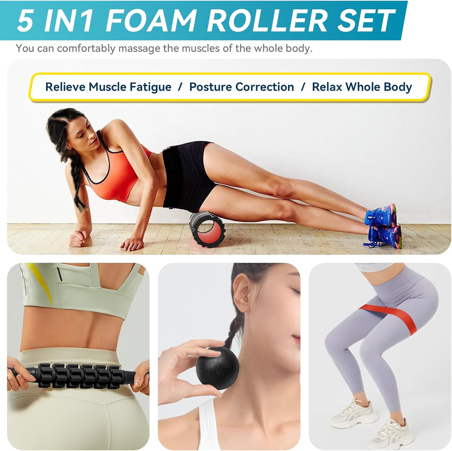 Skiennix 5-in-1 Foam Roller Set - High Density Deep Tissue Massager for Full Body Therapy (Purple)