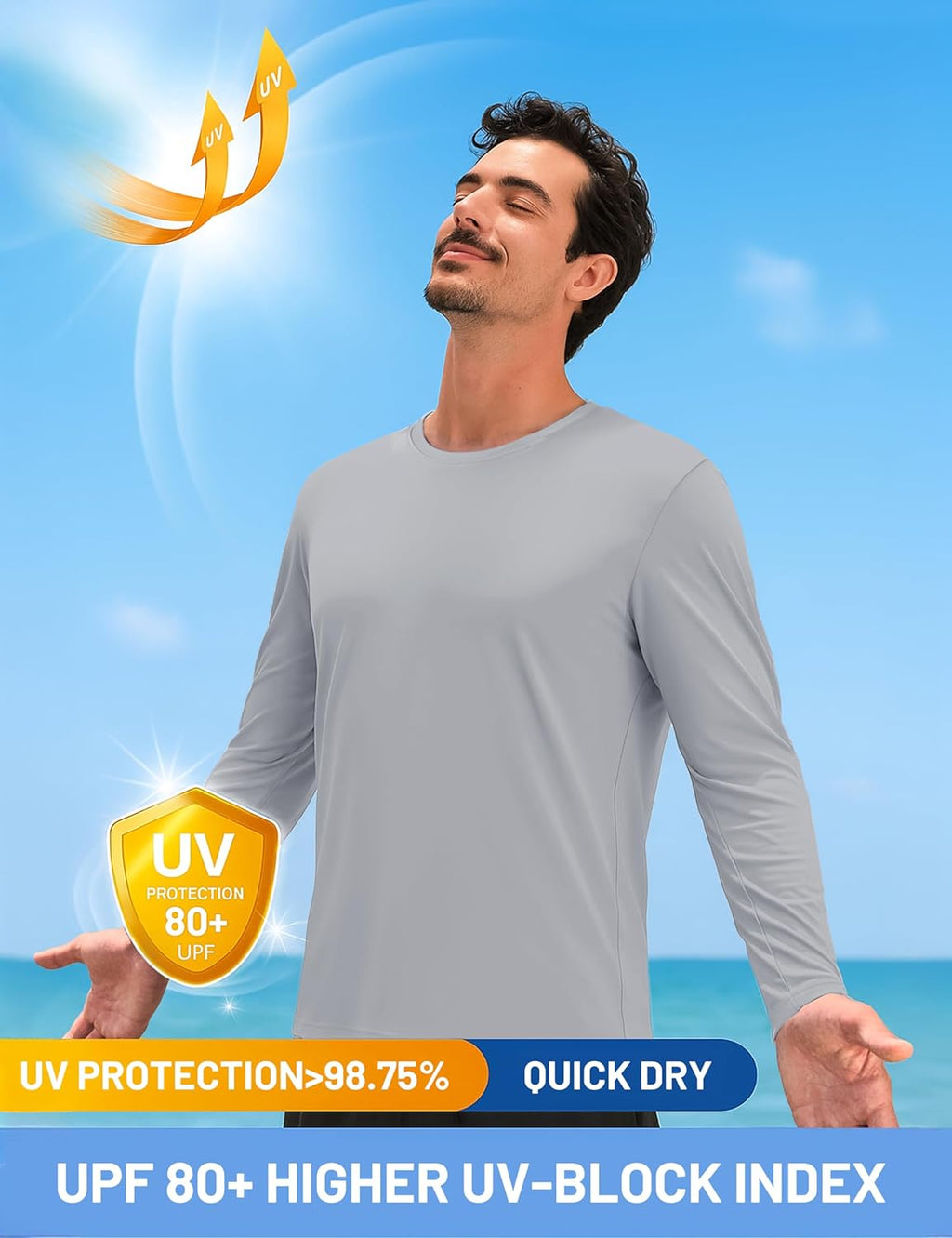 TACVASEN Men's Long Sleeve UV Protection Shirt - Quick Dry Lightweight Rash Guard for Fishing & Running