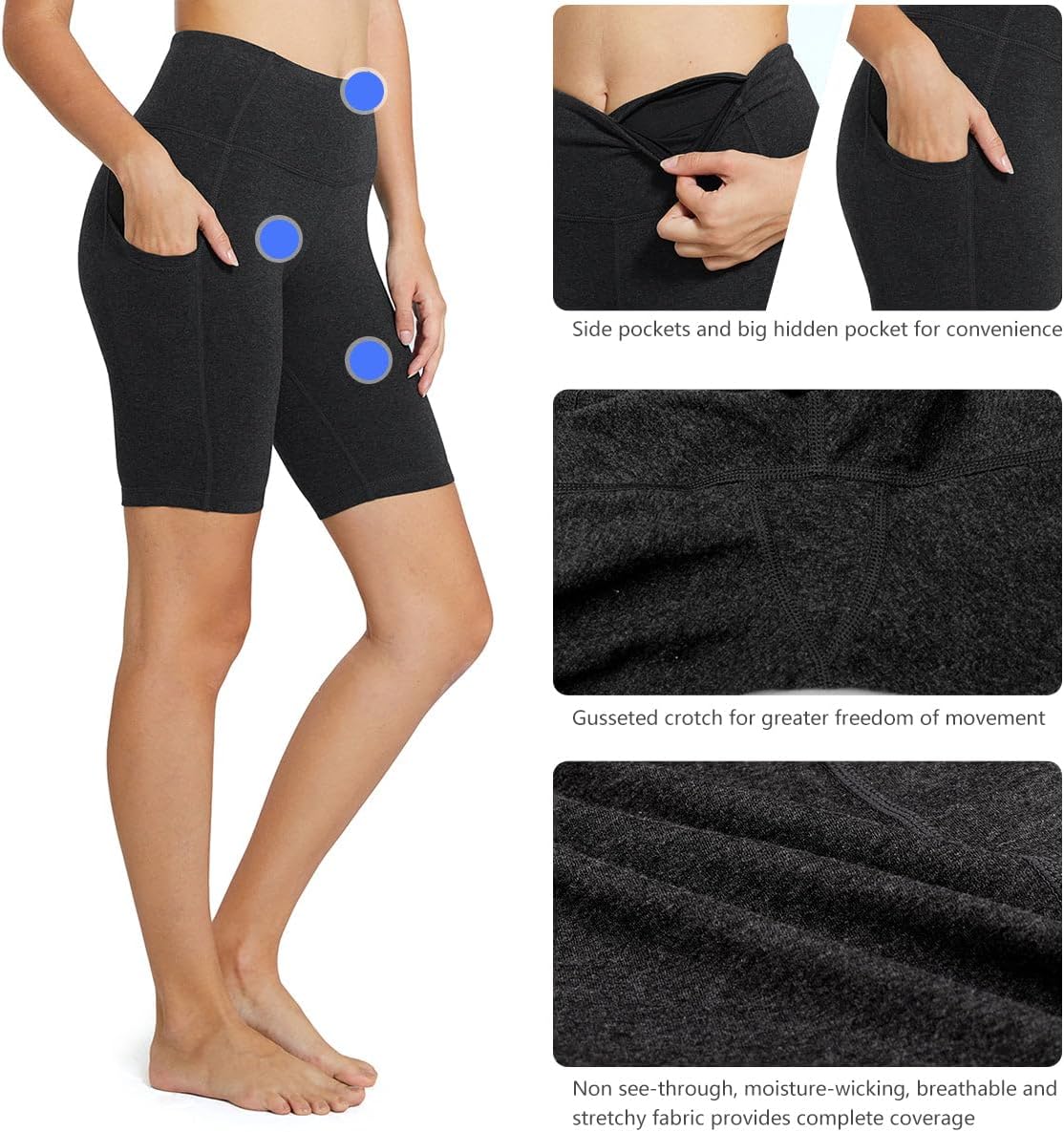 Baleaf Women's High Waist Biker Shorts - Comfortable Spandex Workout & Yoga Shorts with Pockets | 8"/5"/3" Sizes