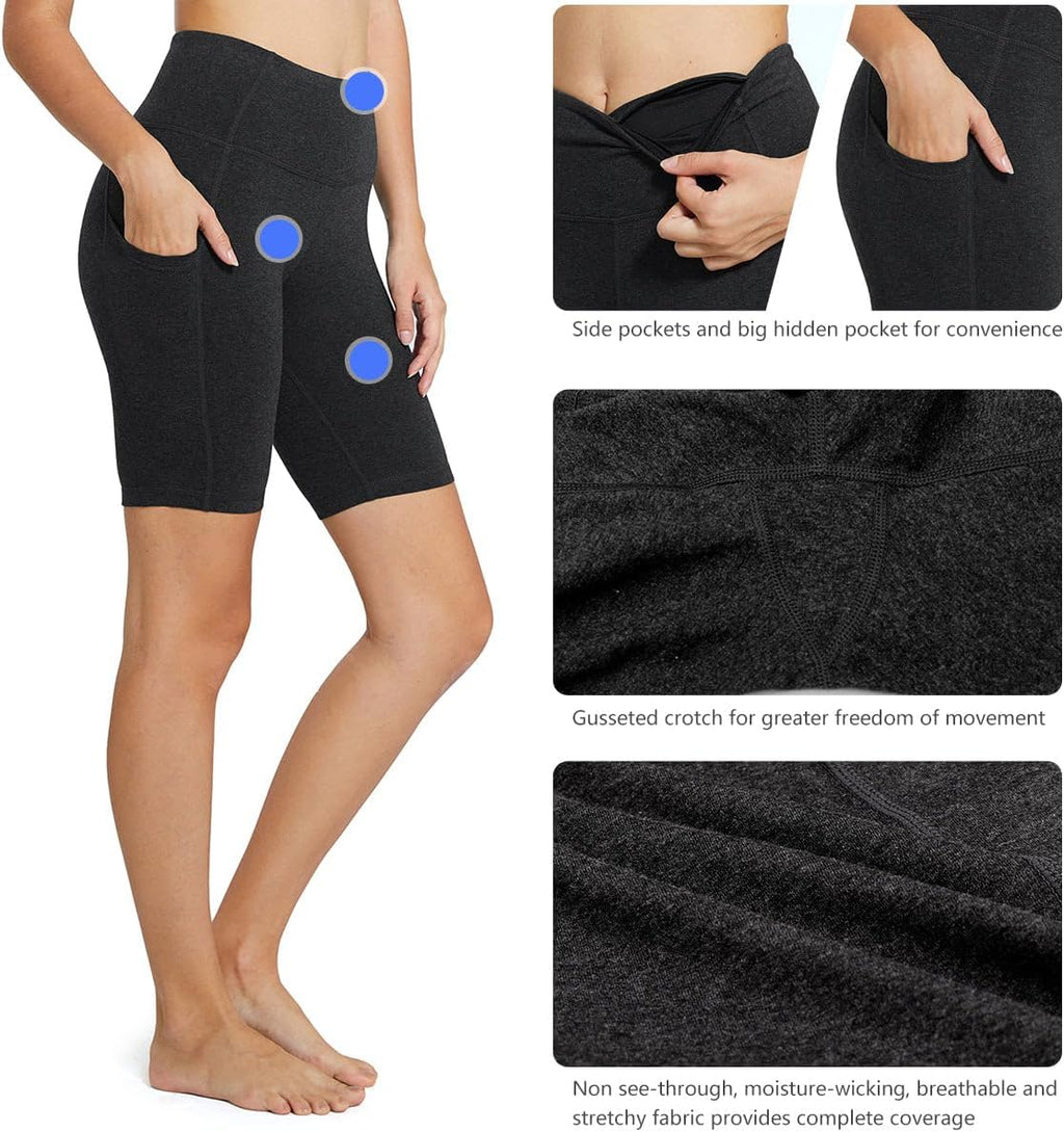 Baleaf Women's High Waist Biker Shorts - Comfortable Spandex Yoga & Workout Shorts with Pockets | 8"/5"/3" Sizes